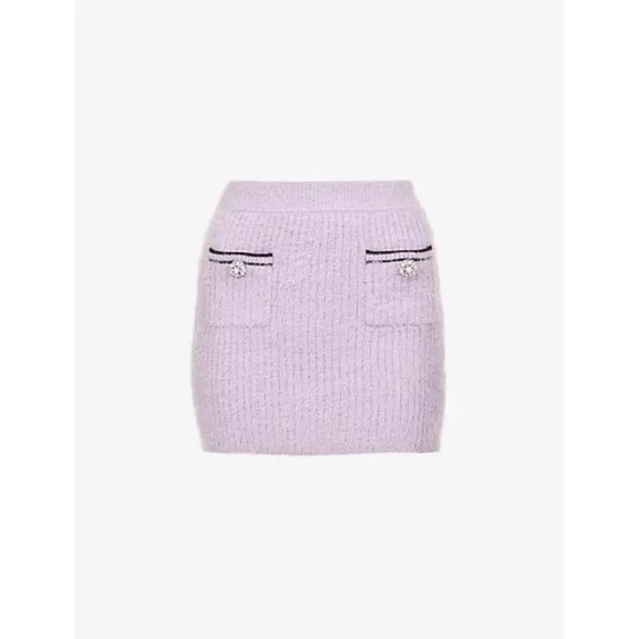 NWT SELF-PORTRAIT 
Lilac Embellished Cotton-Blend Knitted Mini Skirt - Picture 1 of 7